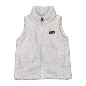 Patagonia Los Gatos Vest Girls Youth Small 7-8 White Full Zip Outdoor Fuzzy